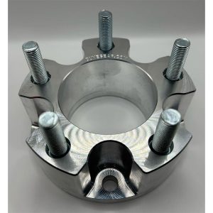 A high-quality, machined aluminum dune wheel hub with five sturdy bolts for off-road vehicle customization.